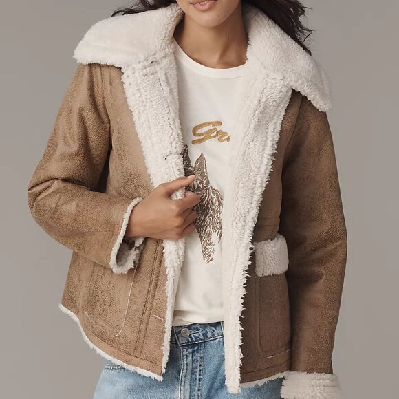 NEW BERNARDO Distressed Faux Suede And Faux Shearling Jacket 1025 6m3 - Picture 5 of 9